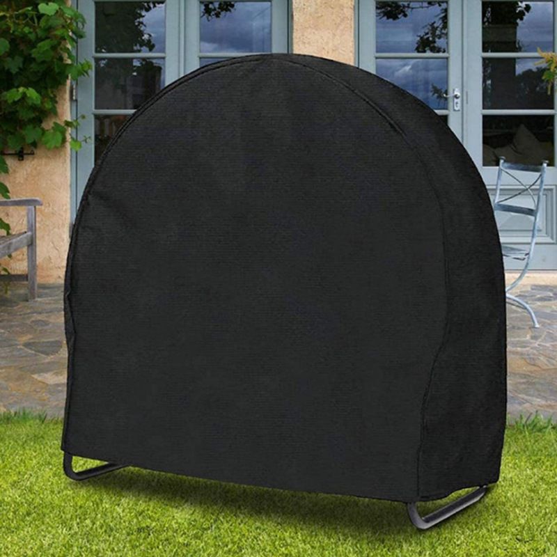 Firewood Log Rack Cover, Outdoor Waterproof Log Hoop Cover, Windproof Dry Wood Pile Holder Storage Tarp Heavy Duty UV Resistant Sun Snow Rain  4 Seasons Black（102x61x104cm） - Image 2