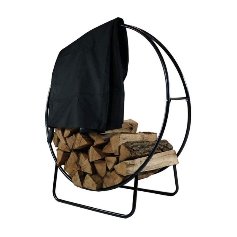 Firewood Log Rack Cover, Outdoor Waterproof Log Hoop Cover, Windproof Dry Wood Pile Holder Storage Tarp Heavy Duty UV Resistant Sun Snow Rain  4 Seasons Black（102x61x104cm） - Image 4