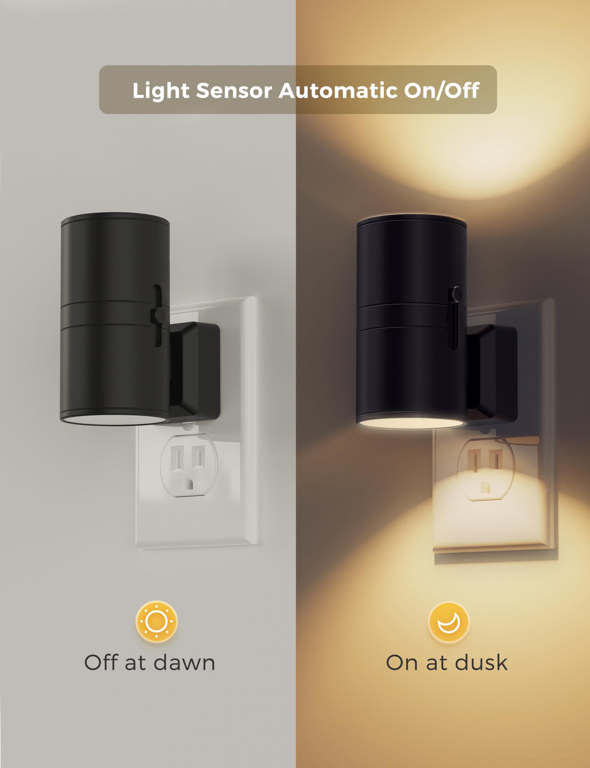 Night Lights Plug into Wall, Dimmable Night Light Plug in, Modern Night Lights with Dusk to Dawn Light Sensor, Soft White 3000K, Adjustable Brightness Nightlight for Hallway Bedroom, 2 Pack，4.8*8.8cm - Image 2
