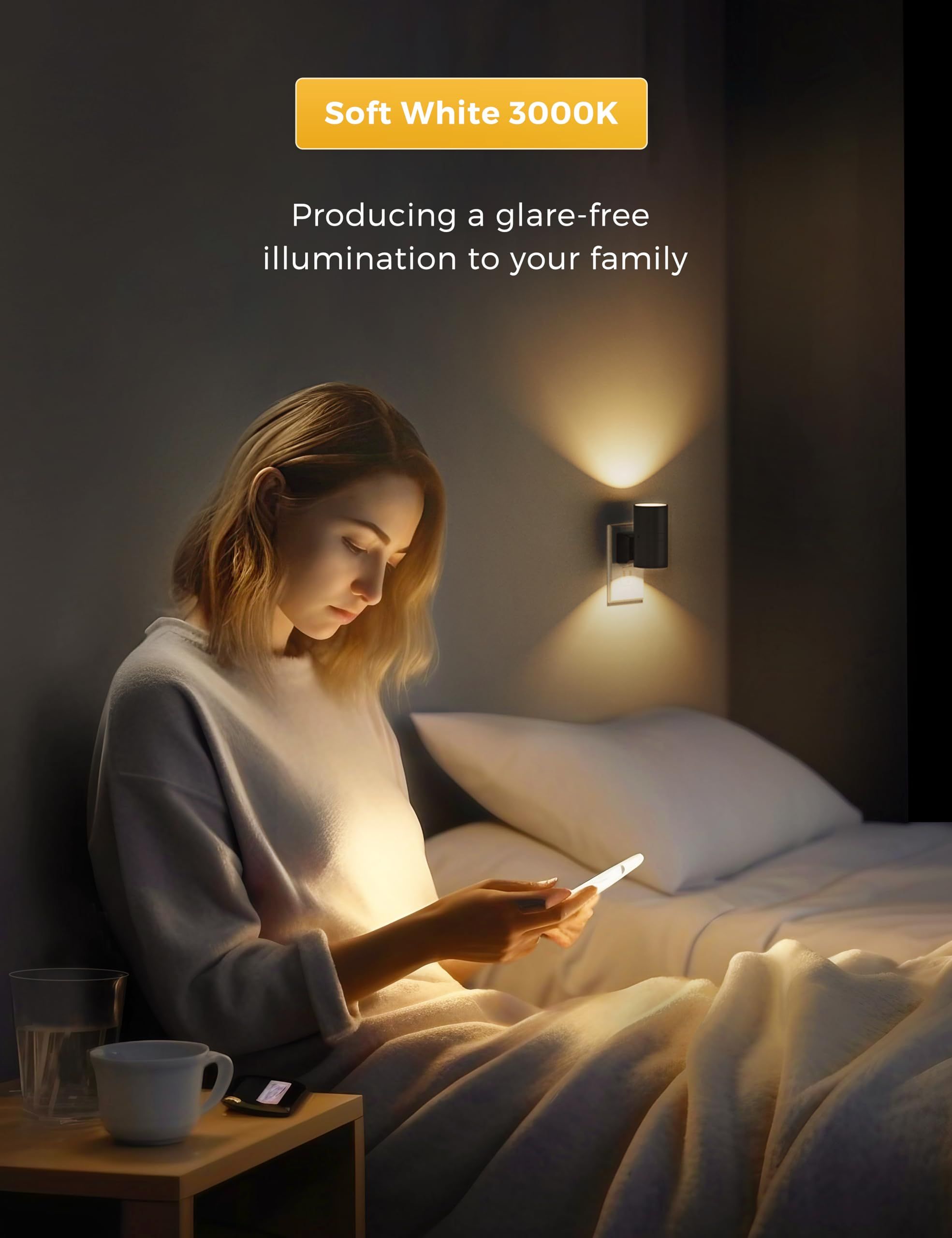 Night Lights Plug into Wall, Dimmable Night Light Plug in, Modern Night Lights with Dusk to Dawn Light Sensor, Soft White 3000K, Adjustable Brightness Nightlight for Hallway Bedroom, 2 Pack，4.8*8.8cm - Image 5