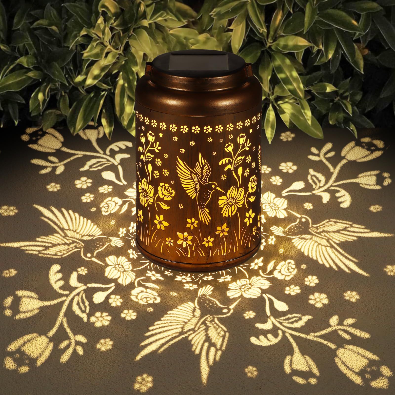 Solar Lanterns Outdoor Waterproof Hummingbird Garden Decor Gifts for Women Mom Grandma Hanging Solar Lights Metal Solar Decoration Outside for Yard, Patio Diameter 12cm, height 18cm - Image 1