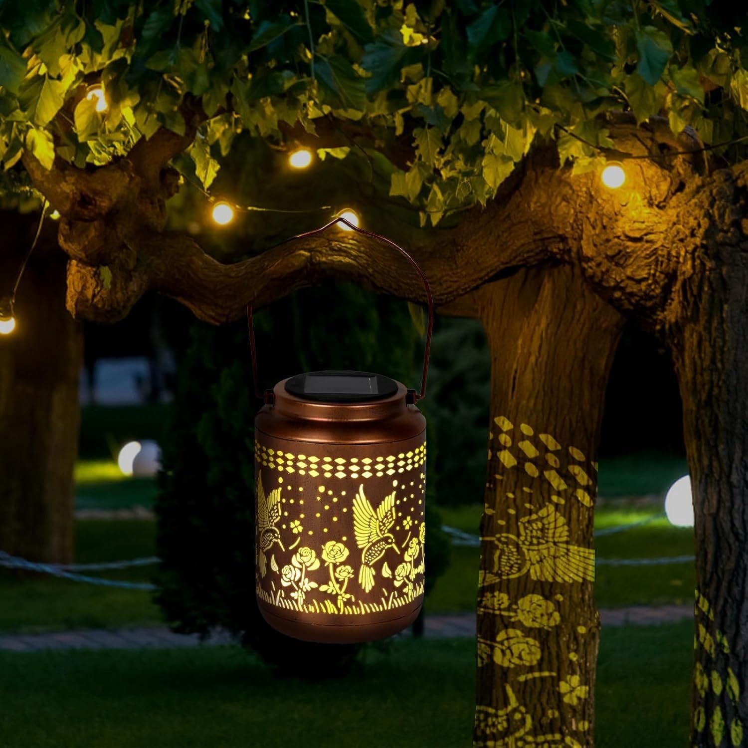 Solar Lanterns Outdoor Waterproof Hummingbird Garden Decor Gifts for Women Mom Grandma Hanging Solar Lights Metal Solar Decoration Outside for Yard, Patio Diameter 12cm, height 18cm - Image 4