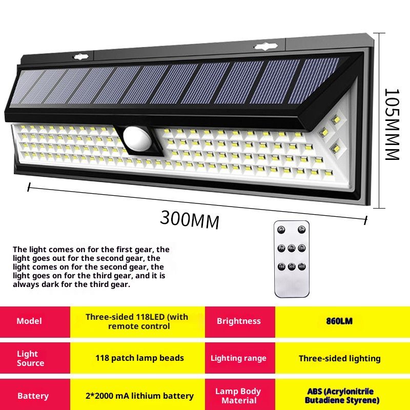 Solar RV Porch Light, 118 LED Motorhome Motion Sensor RV Exterior Lights with Remote Control, Waterproof Camper Outdoor Lights for Motorhome Travel,Travel Trailers, Camper, Food Trucks - Image 1