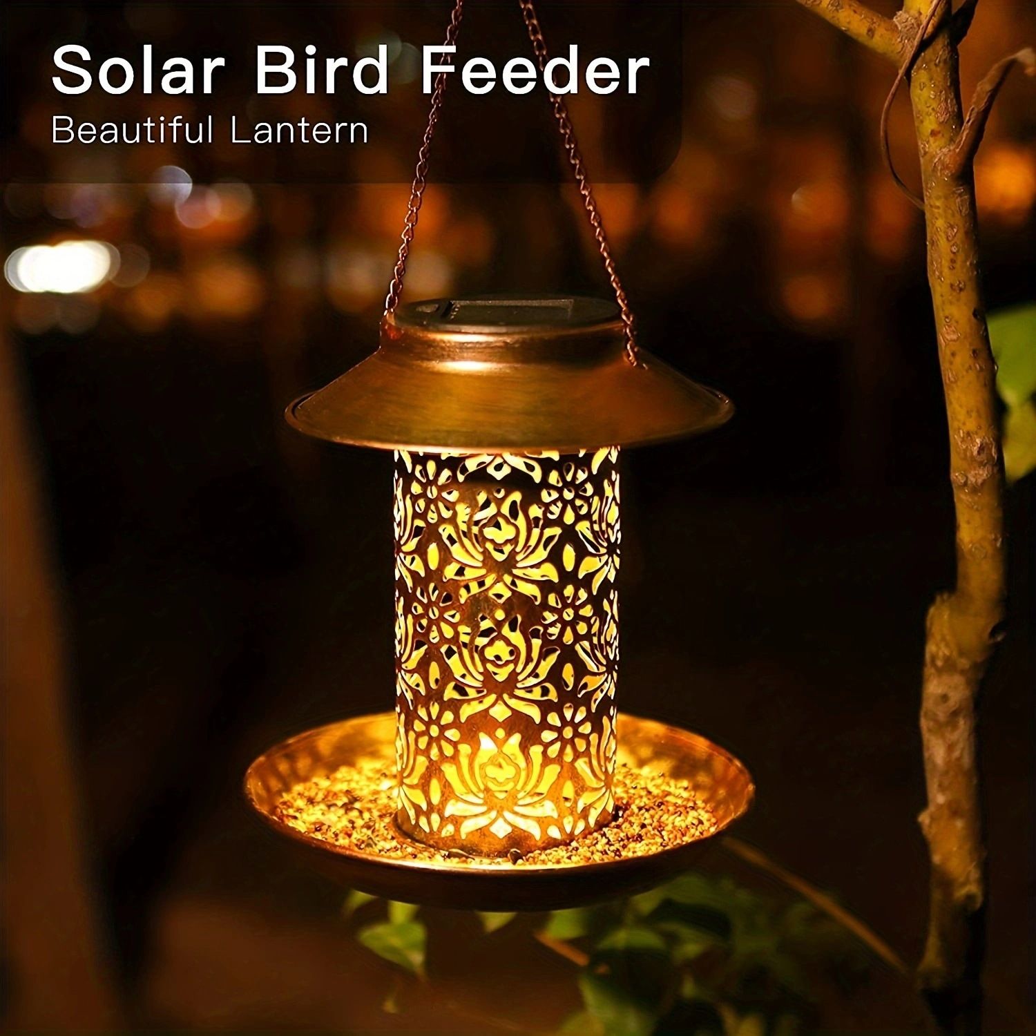 Solar Bird Feeder for  Hanging, Metal Wild Cardinals Garden Lantern with  Hook, Weatherproof and Water Resistant Birdfeeders as Gift Idea for Women Mom (19*20cm) - Image 3