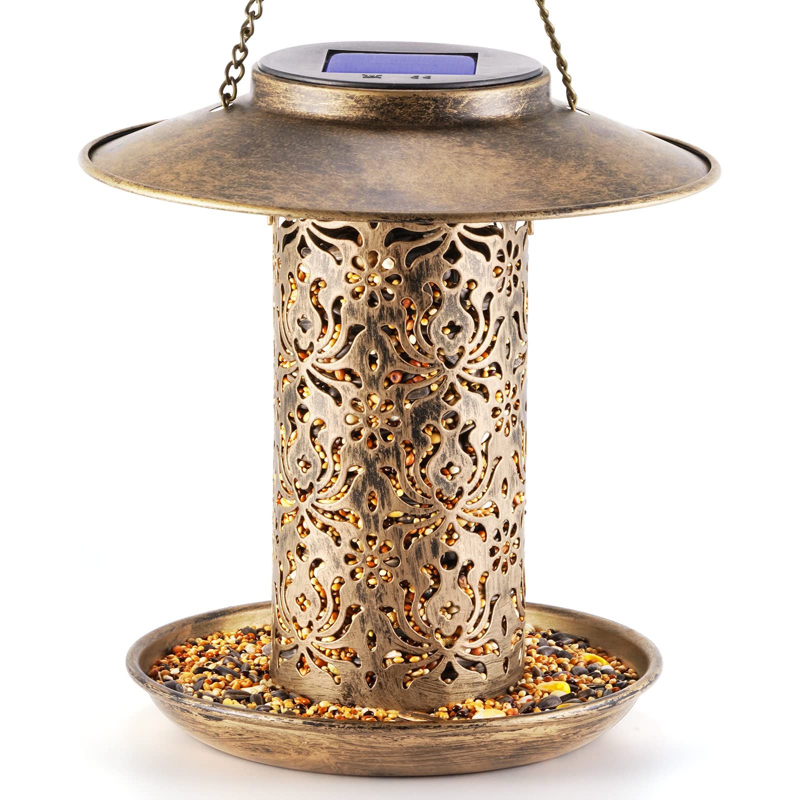 Solar Bird Feeder for  Hanging, Metal Wild Cardinals Garden Lantern with  Hook, Weatherproof and Water Resistant Birdfeeders as Gift Idea for Women Mom (19*20cm) - Image 4