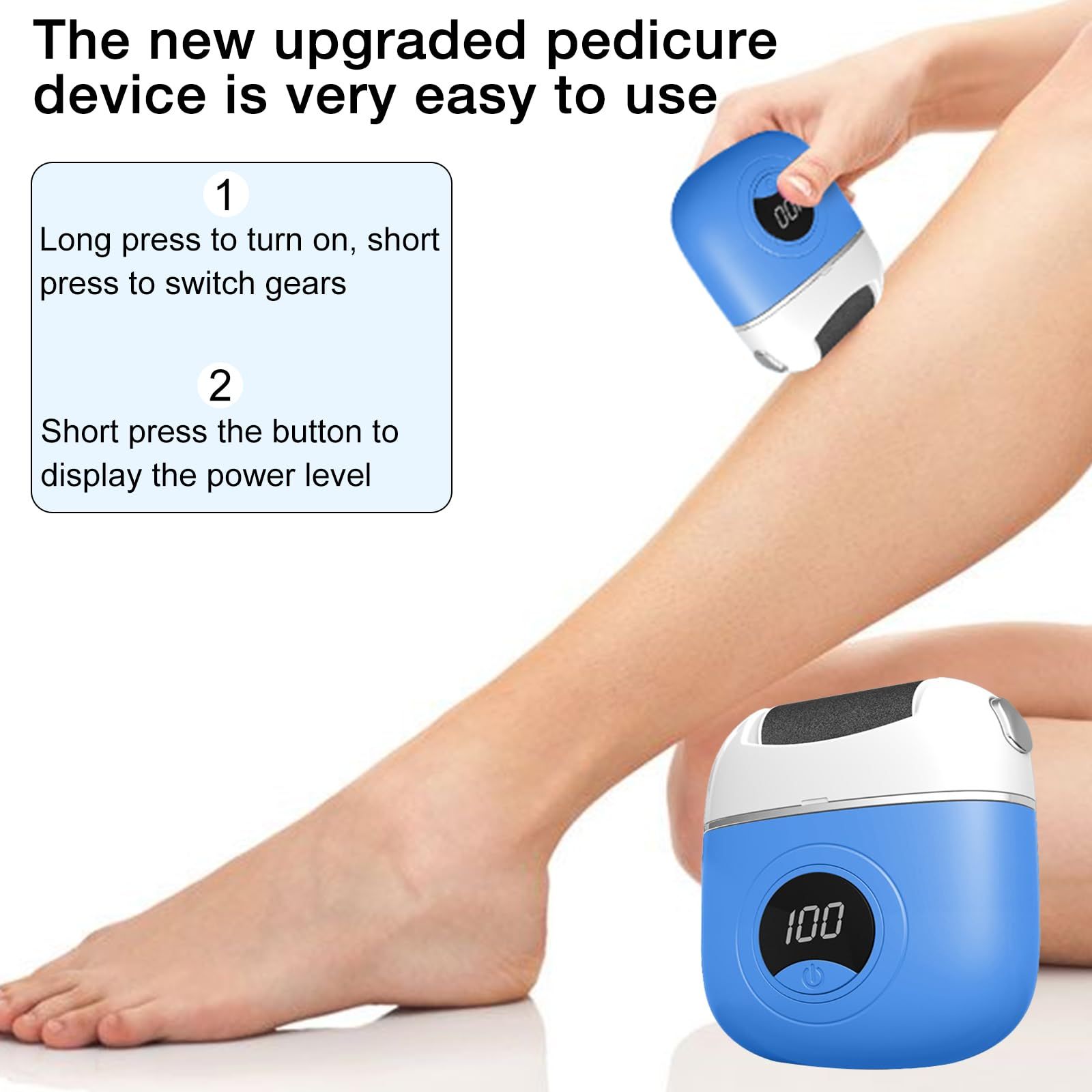 Electric Callus Remover for Feet, Portable Rechargeable Foot Repair and Grinding Device with Digital Display, Heel Polisher File for Men Women Dry Callus Dead Skin (Blue) - Image 2
