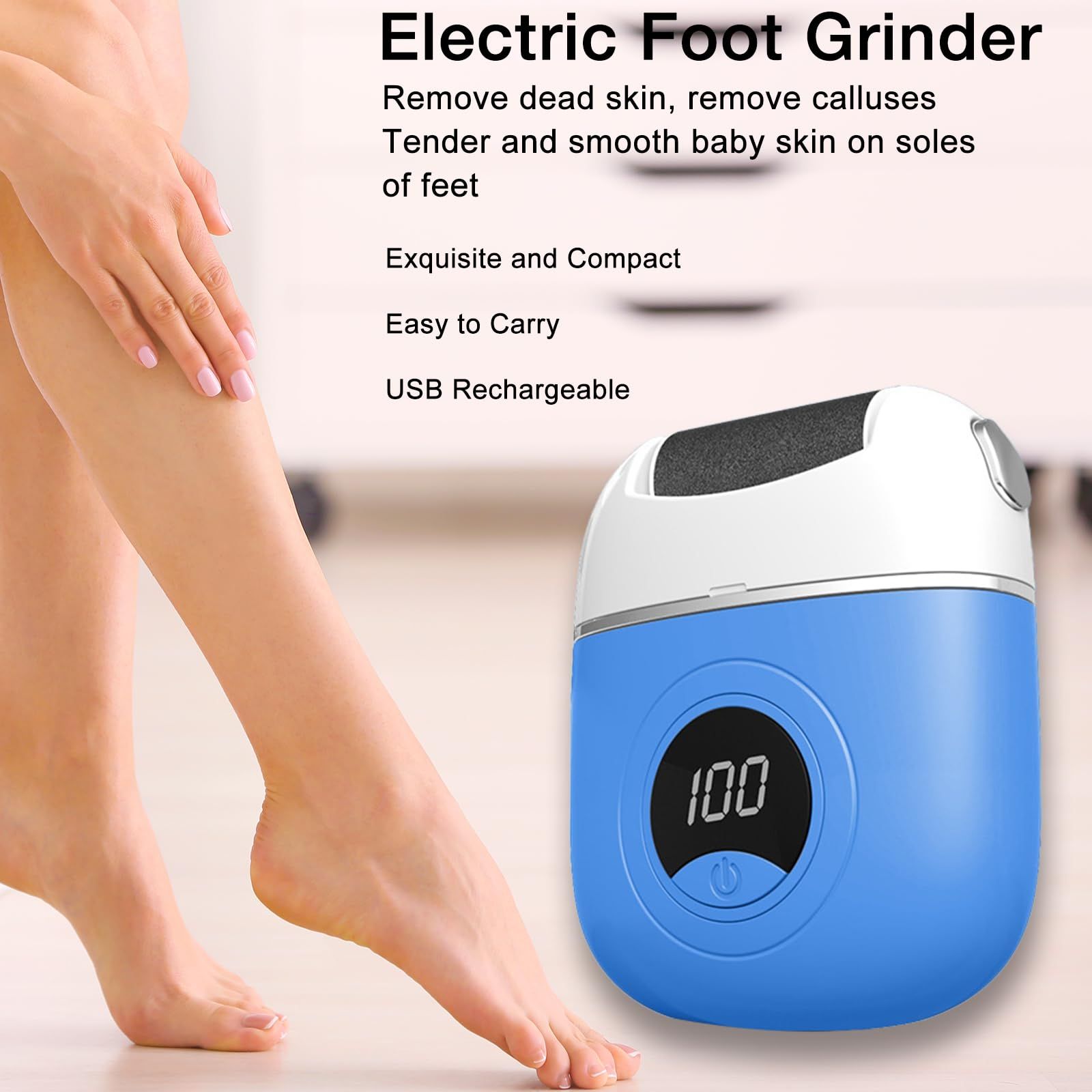 Electric Callus Remover for Feet, Portable Rechargeable Foot Repair and Grinding Device with Digital Display, Heel Polisher File for Men Women Dry Callus Dead Skin (Blue) - Image 3