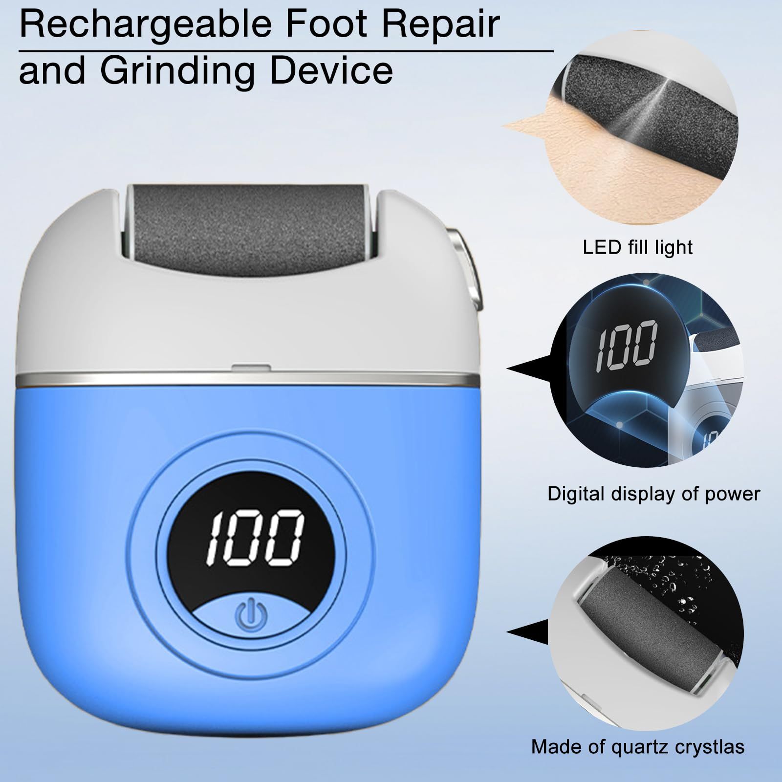 Electric Callus Remover for Feet, Portable Rechargeable Foot Repair and Grinding Device with Digital Display, Heel Polisher File for Men Women Dry Callus Dead Skin (Blue) - Image 4