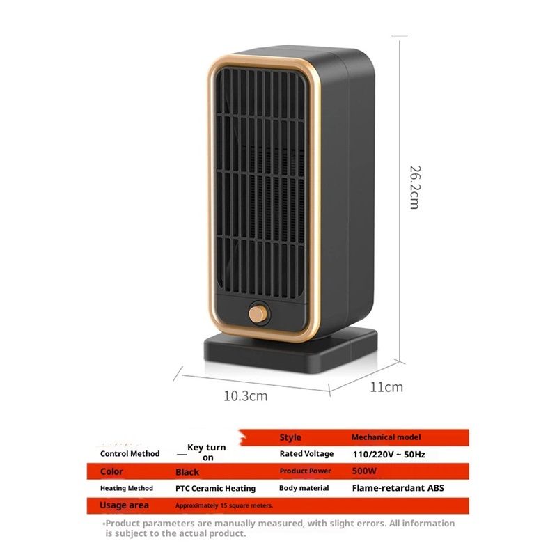 Space Heaters，500W Energy Efficient Quiet Mini Portable Heater, PTC Ceramic Fast Heater Function for Office Home Indoor Use（Black) - Image 5
