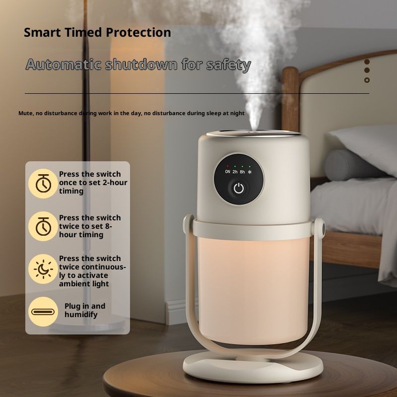 Portable Small Humidifier - Cold Mist Humidifier with 360° Rotating Stand, Stepless Dimming Warm Night Light, 2/8 H Timer Function, Mini humidifier for Bedroom, Plants, Office, and Car - Image 2