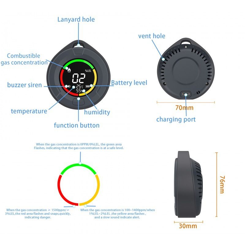 Portable Carbon Monoxide Detector for Travel,   Detector with Magnetic Back, 4-in-1 CO Monitor with Audible & Visual Alarm for Camping, Hotel, Car & RV（7.6*3cm) - Image 5