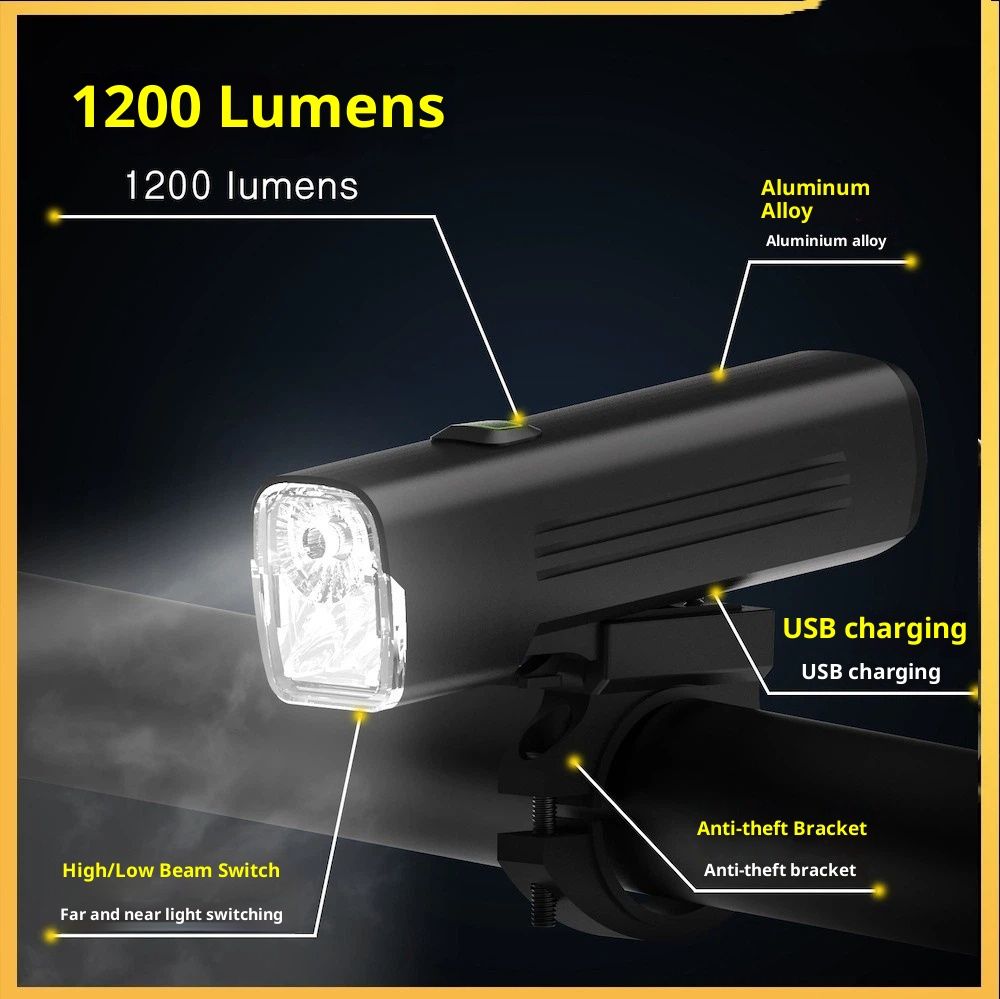 1200 Lumens Bike Light for Night Riding, USB-C Rechargeable Bike Headlight, Aluminium Alloy Waterproof Bike Front Light,LED Bike Light - Image 3