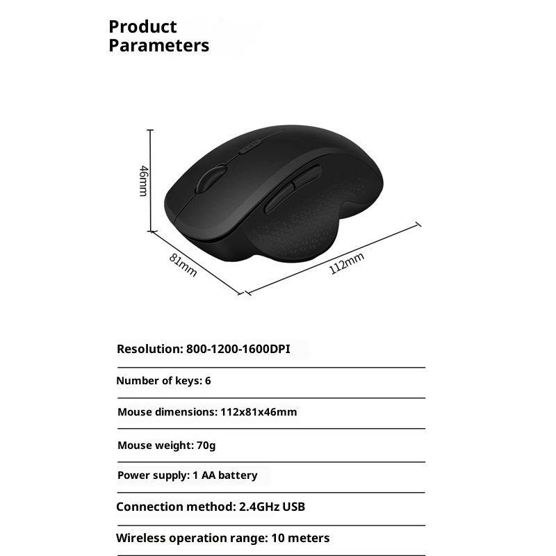 Wireless Mouse (2.4G) Silent 800-1200-1600 DPI Computer USB  & Bluetooth Mouse 6 Buttons, Wide Compatibility - Black - Image 5