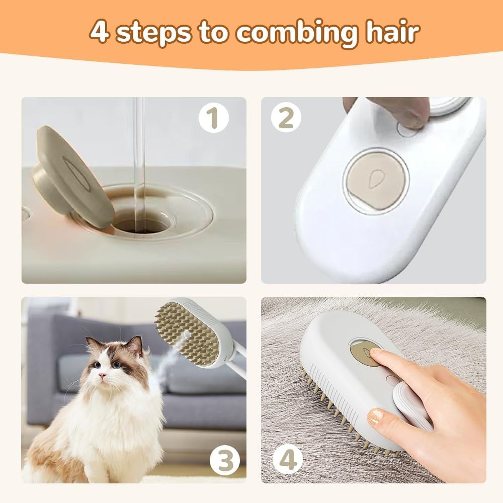 Pet Steam Groomer Comb 2pcs,3 in 1 Cat Steam Brush Pet Hair Steamy Brushes,Grooming Comb Tool for Pets Hair Removal with Steam for Massage Cleaning Shedding (White, ) - Image 4