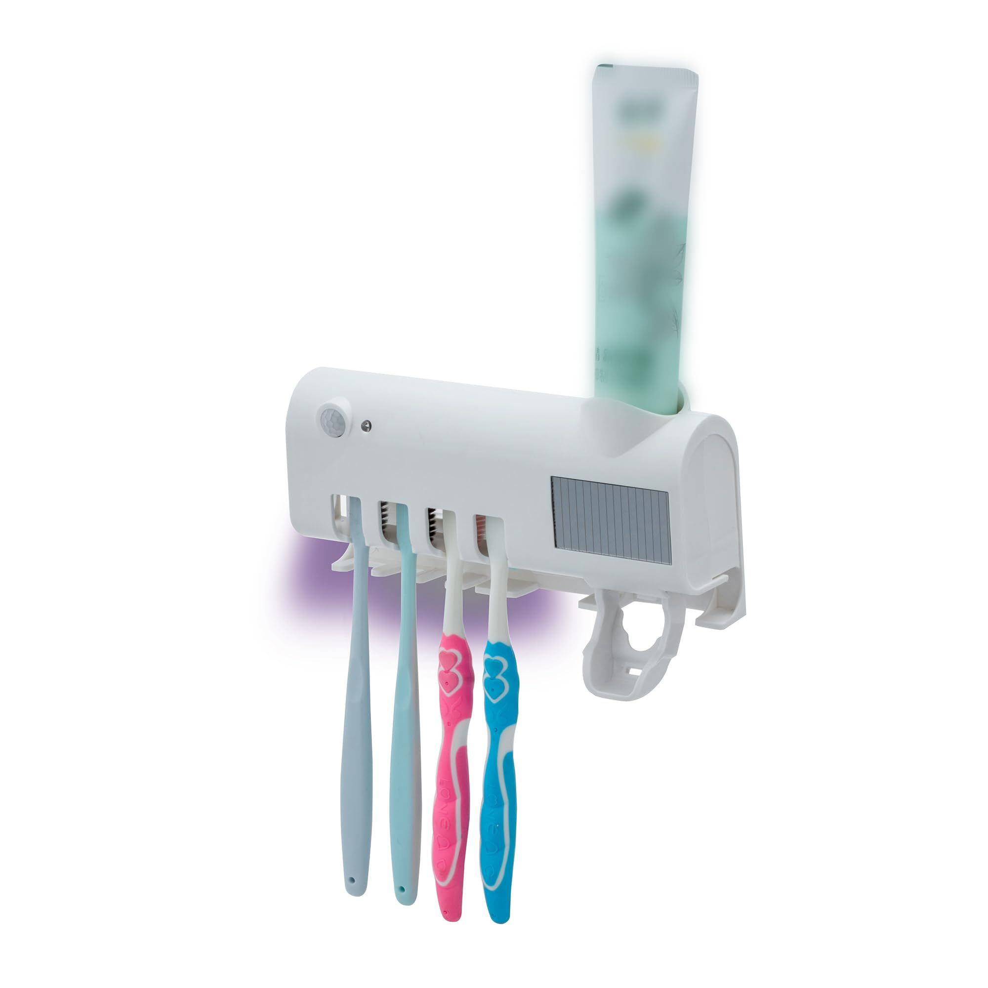 Toothbrush Holder for Bathroom 5 Toothbrush Slots Toothbrush Holder Wall Mounted with Toothpaste Dispenser Chargeable Tooth Brushing Holder (White induction model) - Image 1
