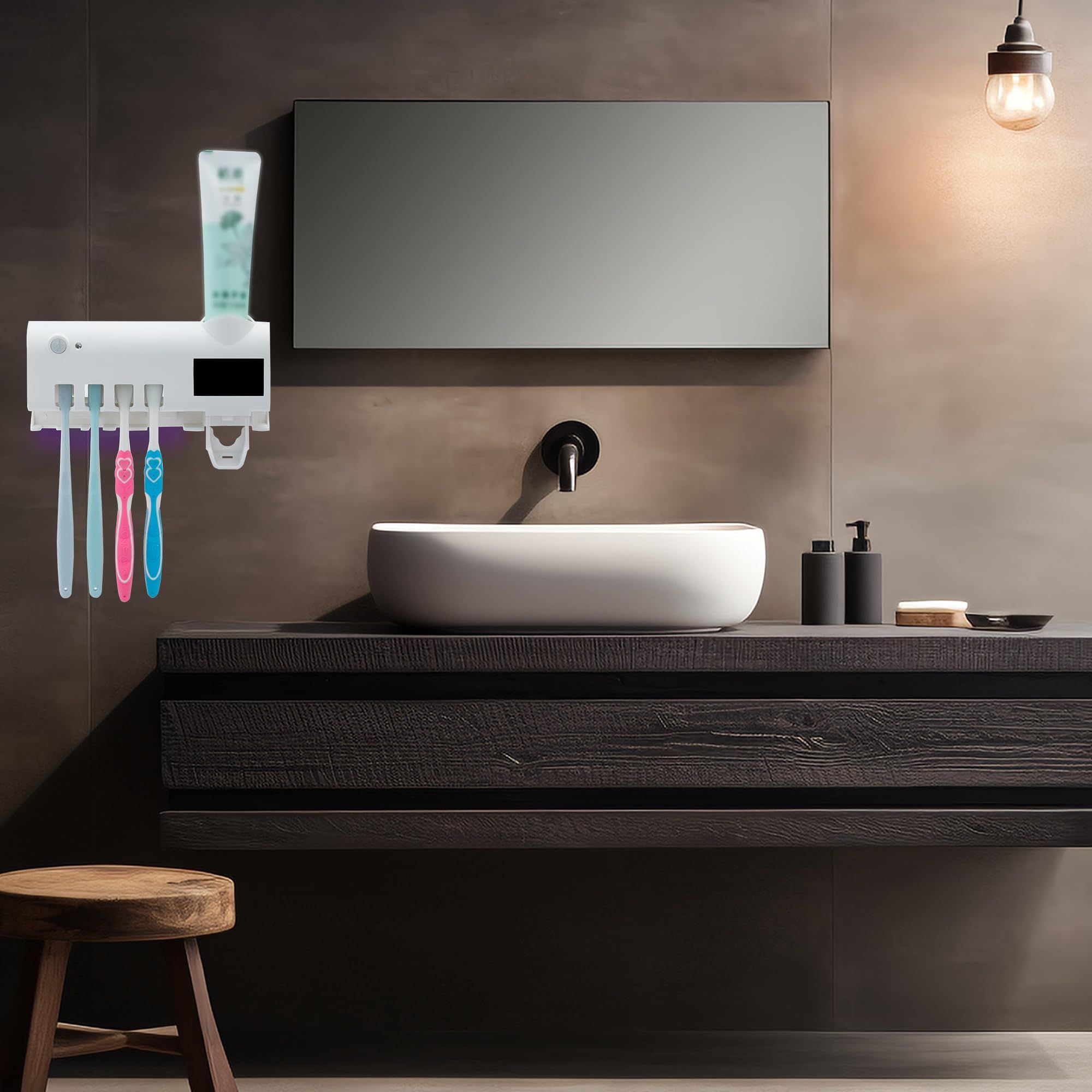 Toothbrush Holder for Bathroom 5 Toothbrush Slots Toothbrush Holder Wall Mounted with Toothpaste Dispenser Chargeable Tooth Brushing Holder (White induction model) - Image 2