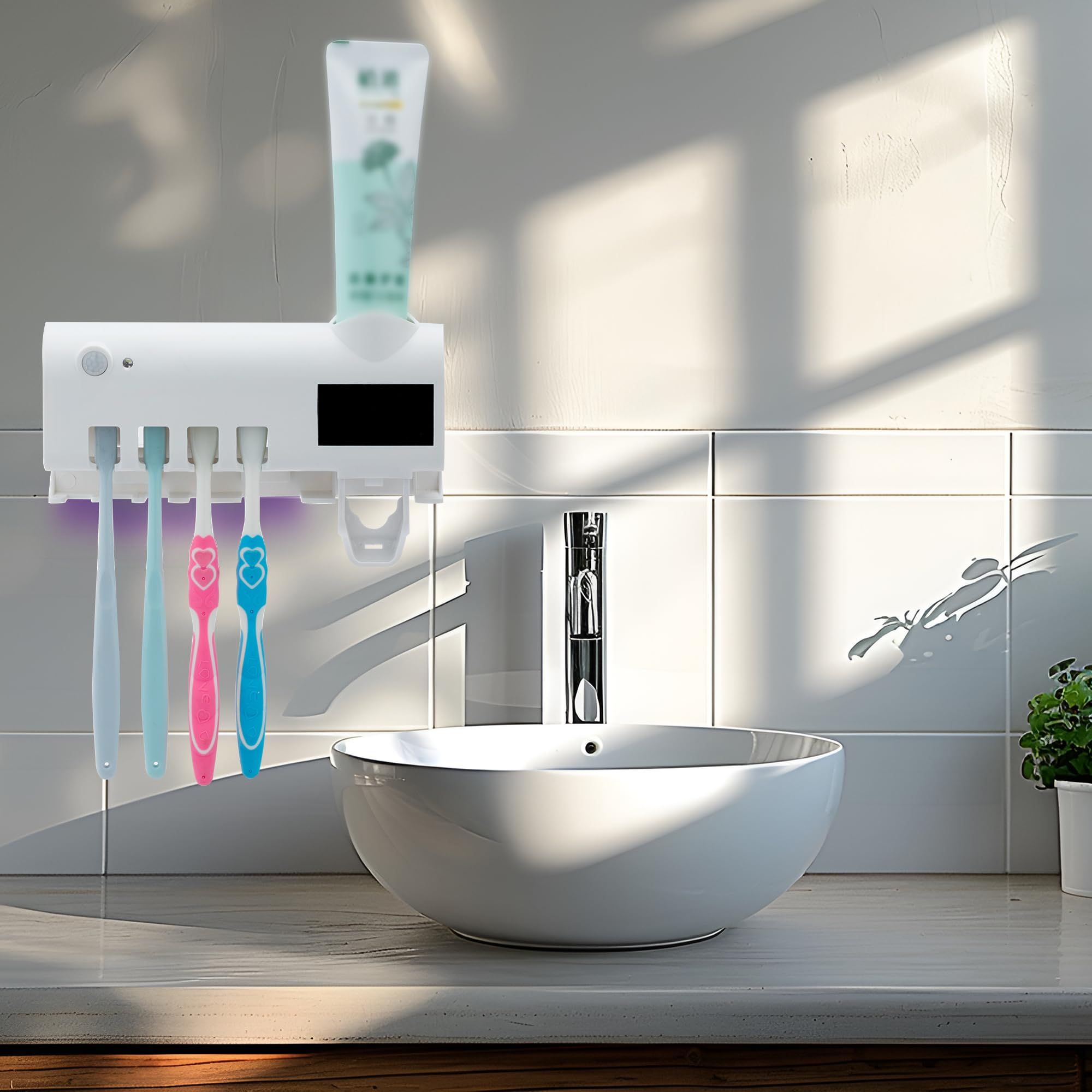 Toothbrush Holder for Bathroom 5 Toothbrush Slots Toothbrush Holder Wall Mounted with Toothpaste Dispenser Chargeable Tooth Brushing Holder (White induction model) - Image 3