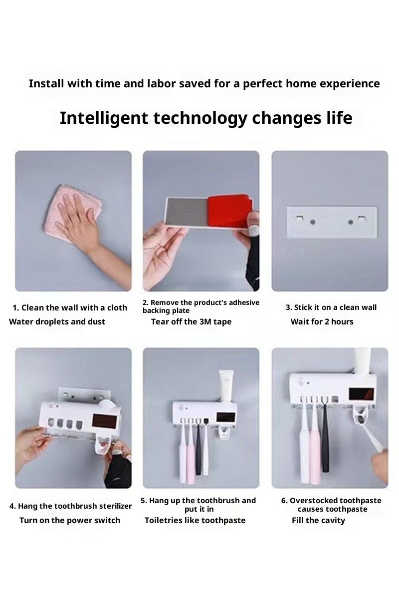 Toothbrush Holder for Bathroom 5 Toothbrush Slots Toothbrush Holder Wall Mounted with Toothpaste Dispenser Chargeable Tooth Brushing Holder (White induction model) - Image 4