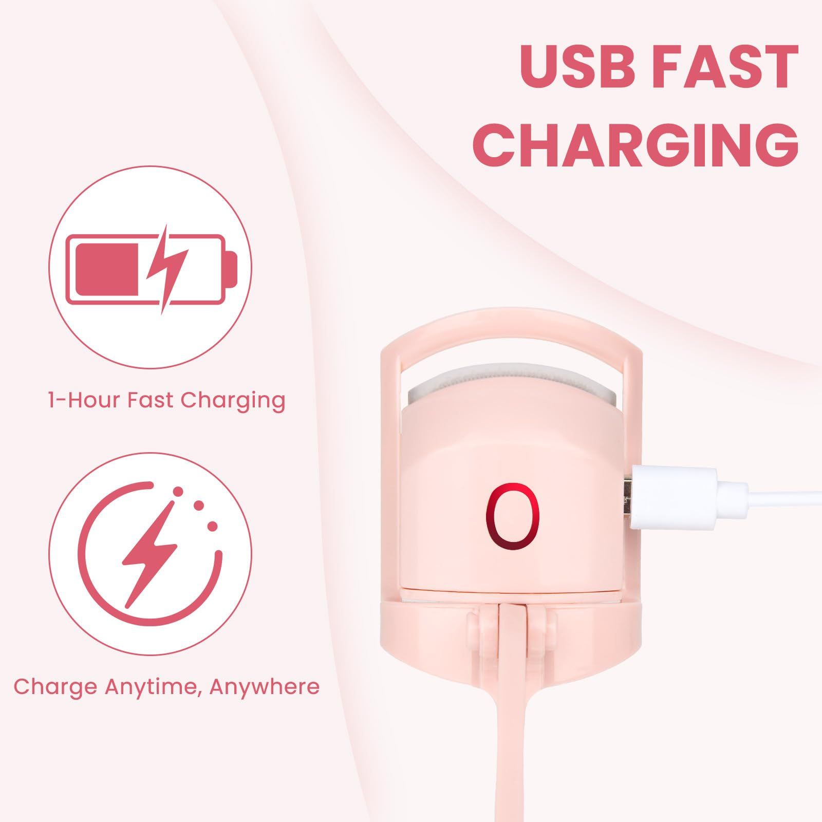 Electric Heated Eyelash Curler for Women – USB Rechargeable Heated Lash Curler with Quick Heat-Up, Multi-Temp Settings, 24H Natural Curl, Anti-Scald Silicone, Portable Makeup Tool, Pink - Image 3