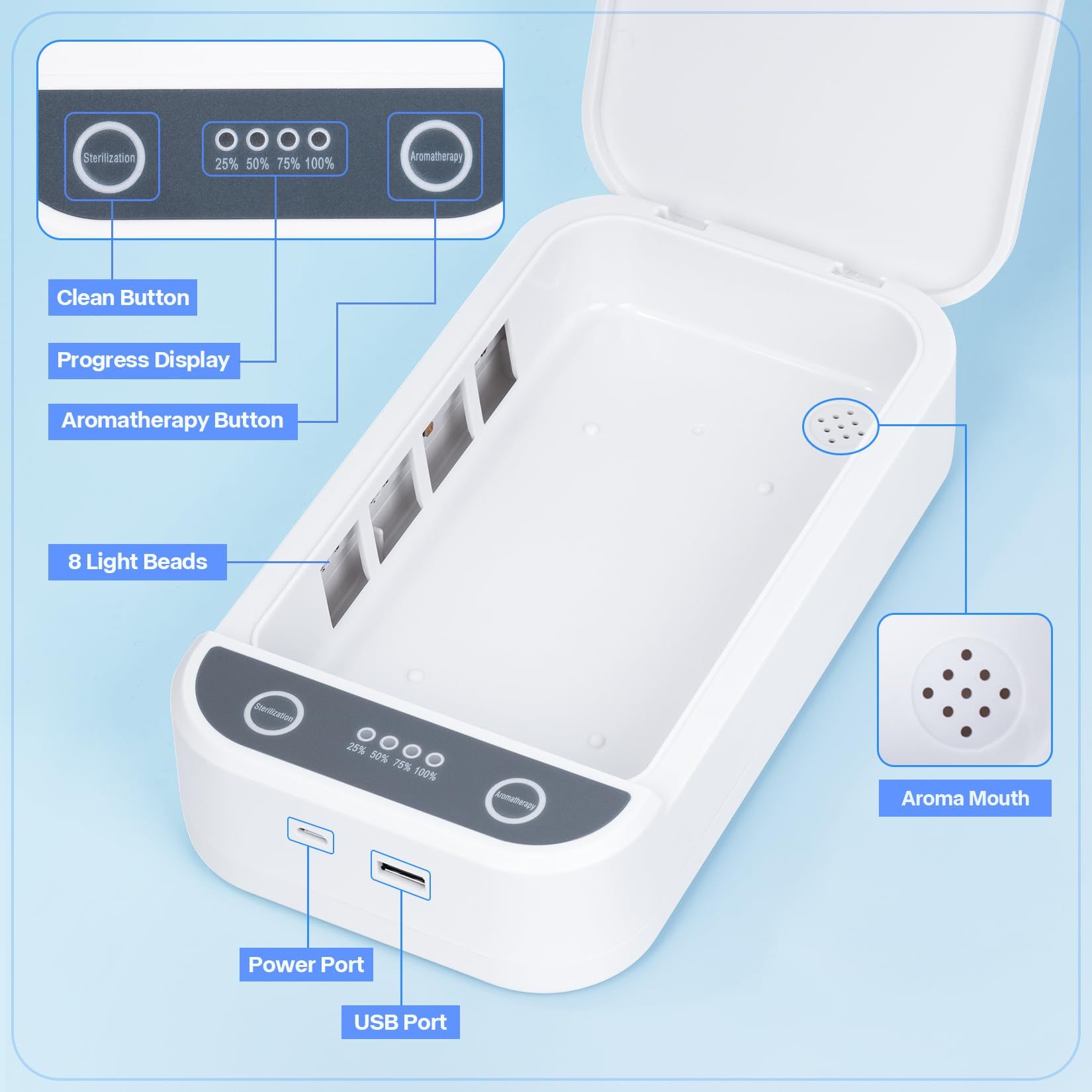 Nail Tool Sterilizer with Blue Light,Portable USB Sterilizer For Nail Tools Nail Cleaning Box Beauty Tool Cleaner Machine for for Nail Salon, Tweezers, Jewelry, Phone, Manicure Tools Cleaning - Image 2