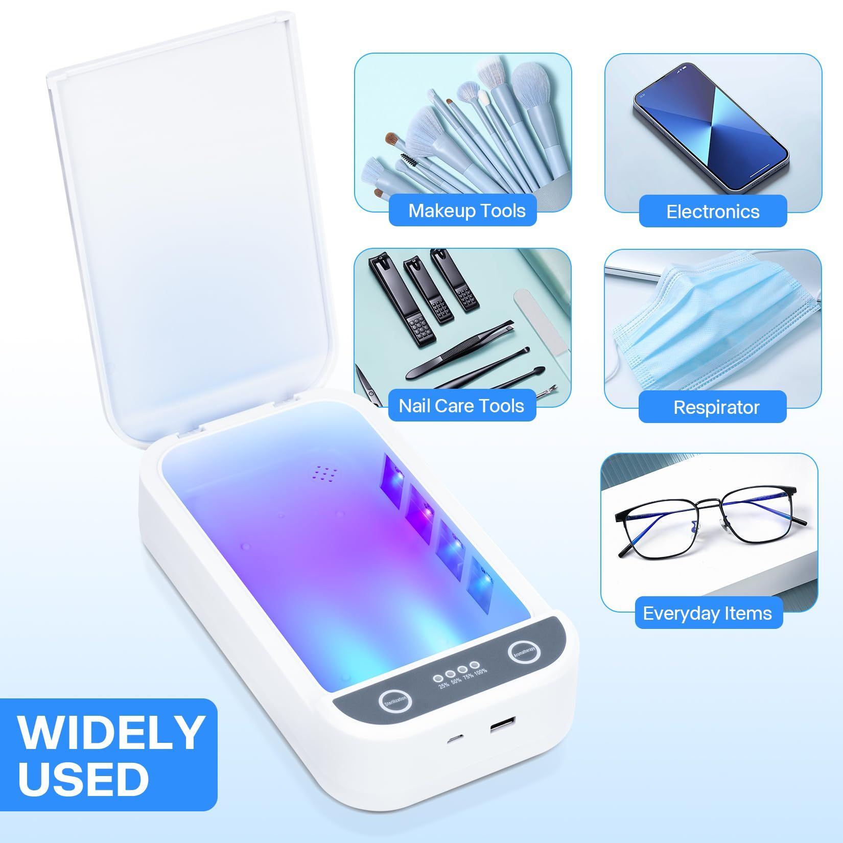 Nail Tool Sterilizer with Blue Light,Portable USB Sterilizer For Nail Tools Nail Cleaning Box Beauty Tool Cleaner Machine for for Nail Salon, Tweezers, Jewelry, Phone, Manicure Tools Cleaning - Image 3