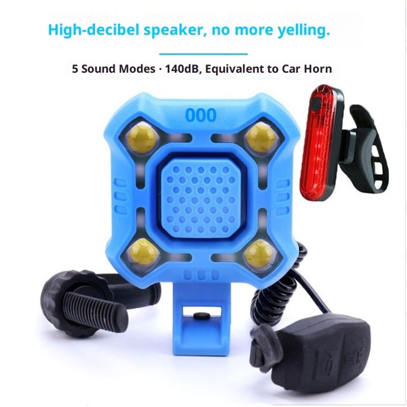 140dB Electric Bike Horn with Headlight, 2 in 1 Bicycle Horn 5 Sound Modes USB-C Rechargeable, Bike Bell with Large Range Floodlight Bike Horn for Adults Kids Bike Scooter - Image 1