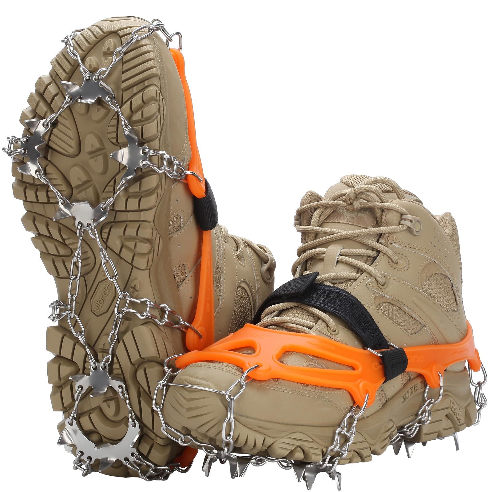 19 Spikes with Stainless Steel Chain Ice Snow Grips Traction Cleats System Safe Protect for Walking, Jogging, Climbing, Hiking on Snow and Ice, Boots Chains for Women Men（L） - Image 1