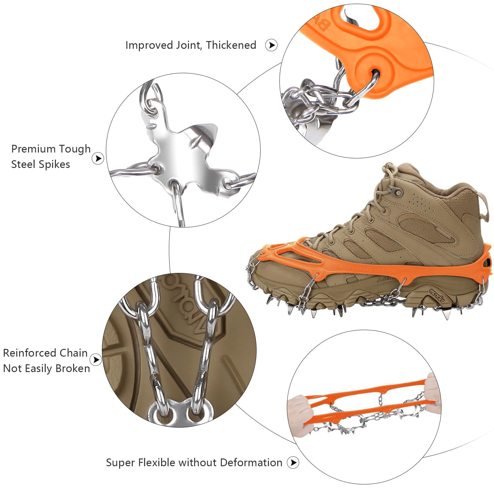 19 Spikes with Stainless Steel Chain Ice Snow Grips Traction Cleats System Safe Protect for Walking, Jogging, Climbing, Hiking on Snow and Ice, Boots Chains for Women Men（L） - Image 2