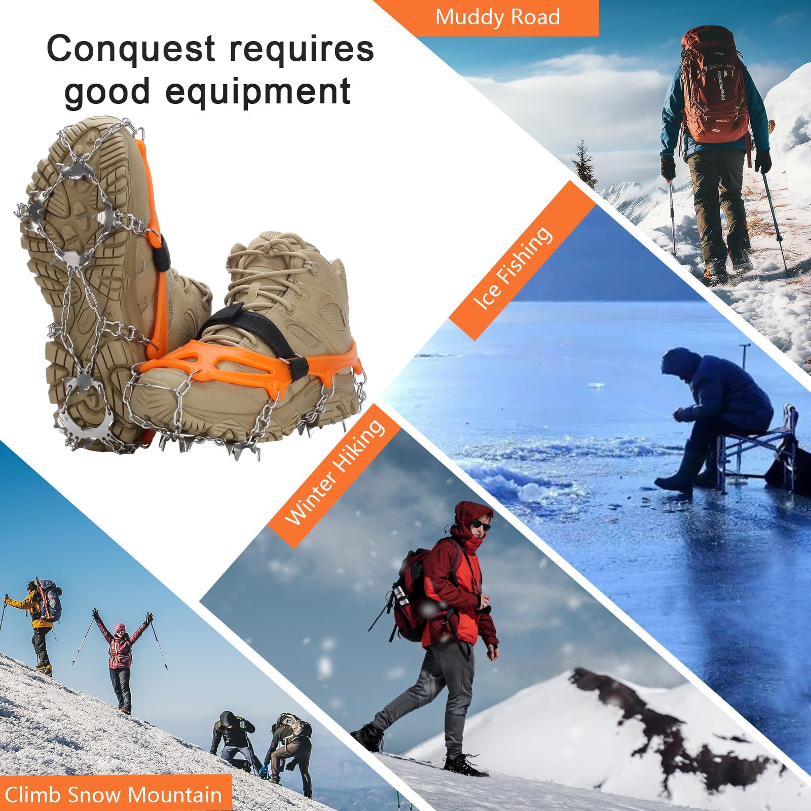 19 Spikes with Stainless Steel Chain Ice Snow Grips Traction Cleats System Safe Protect for Walking, Jogging, Climbing, Hiking on Snow and Ice, Boots Chains for Women Men（L） - Image 3