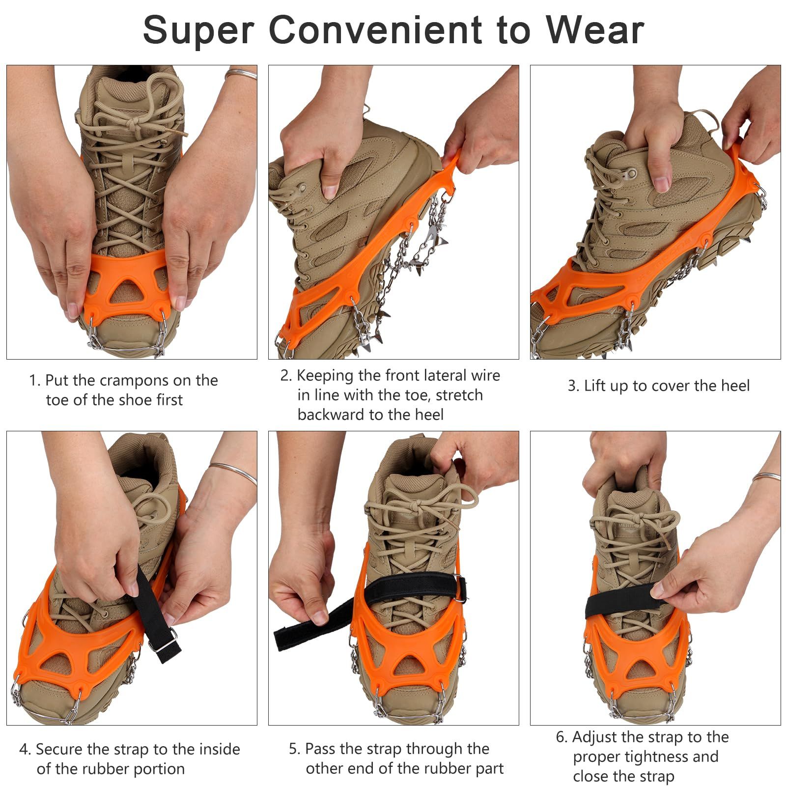 19 Spikes with Stainless Steel Chain Ice Snow Grips Traction Cleats System Safe Protect for Walking, Jogging, Climbing, Hiking on Snow and Ice, Boots Chains for Women Men（L） - Image 5