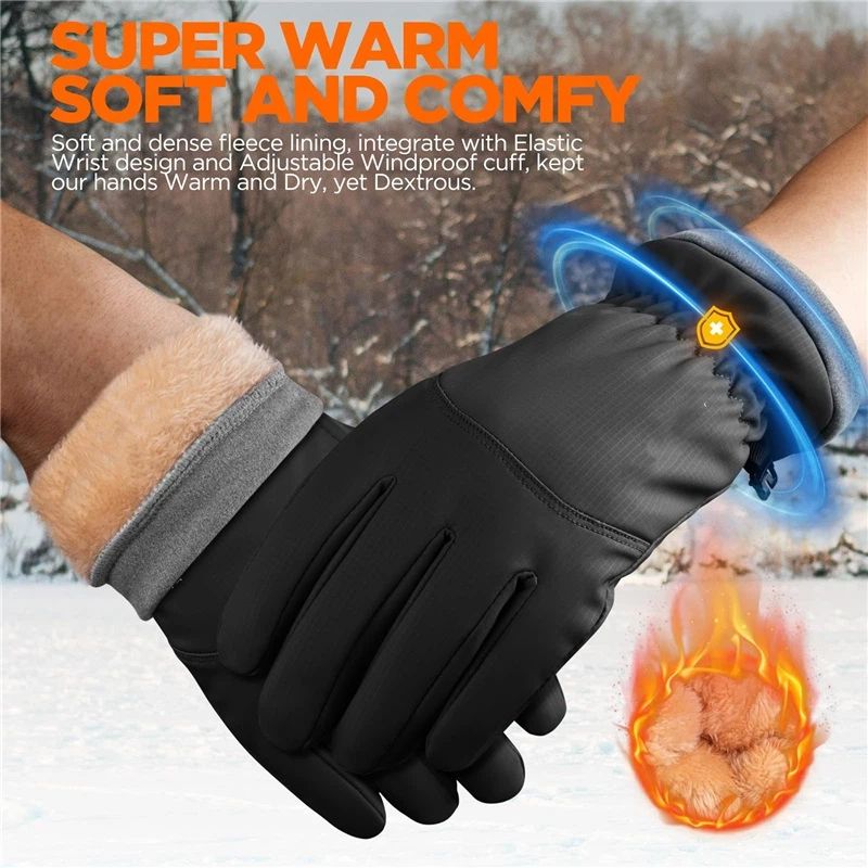 Waterproof Warm Gloves Women Men with Touchscreen Fingers, Ski Snow Windproof for Cold Weather Thermal, for Running Hiking Driving Cycling Outdoor （black,26.5*11cm） - Image 2