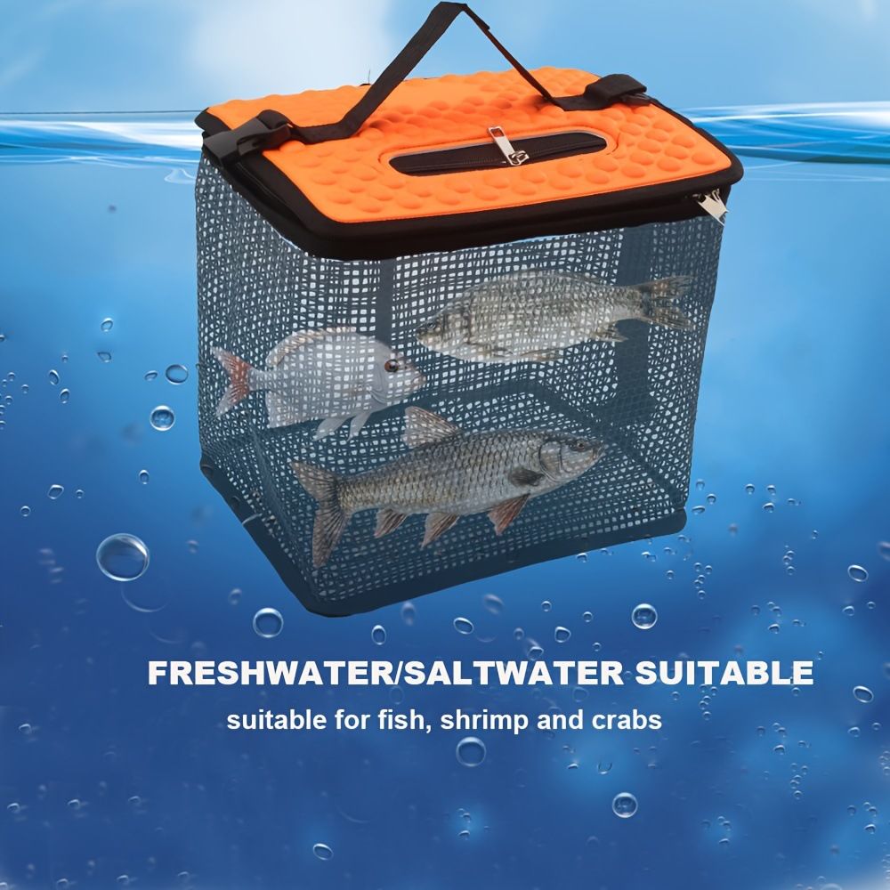 Floating Fish Basket for Live Caught,  Foldable Fishing Holder Bucket Portable Collapsible Fishing Net Storage Cage for Live Fish Bait Live Well（28.45*22.1*24.89cm) - Image 4