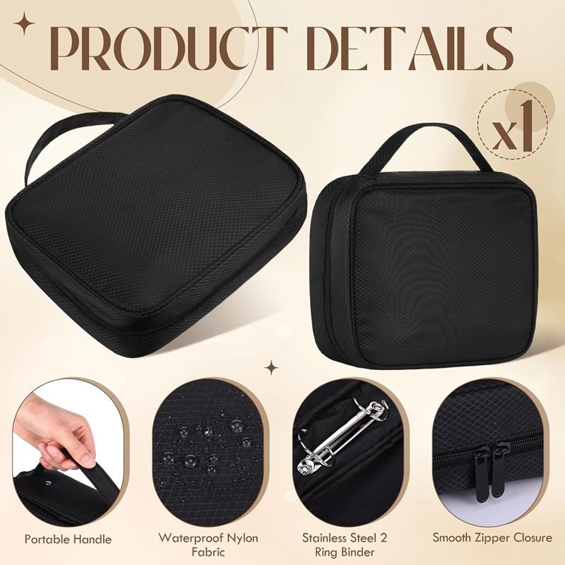 Travel Jewelry Organizer Case,Jewelry Bags for Traveling, Jewelry Binder with6Pcs Clear Zipper Velvet Pouches for Storing Earrings, Ring(Black，20*25*8cm) - Image 3