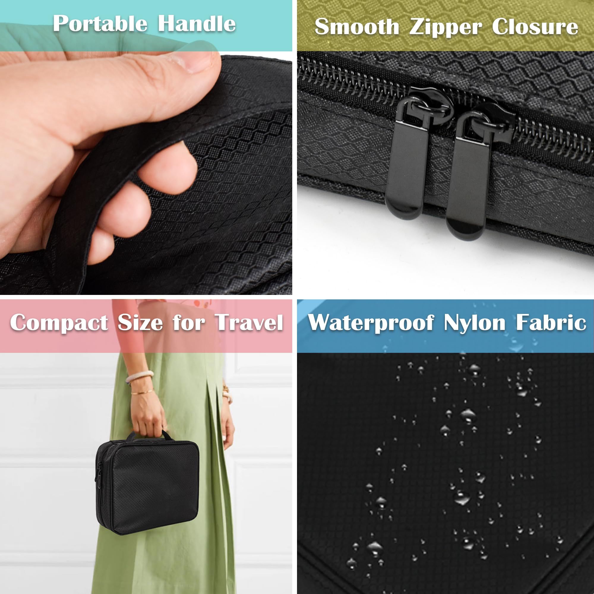 Travel Jewelry Organizer Case,Jewelry Bags for Traveling, Jewelry Binder with6Pcs Clear Zipper Velvet Pouches for Storing Earrings, Ring(Black，20*25*8cm) - Image 5