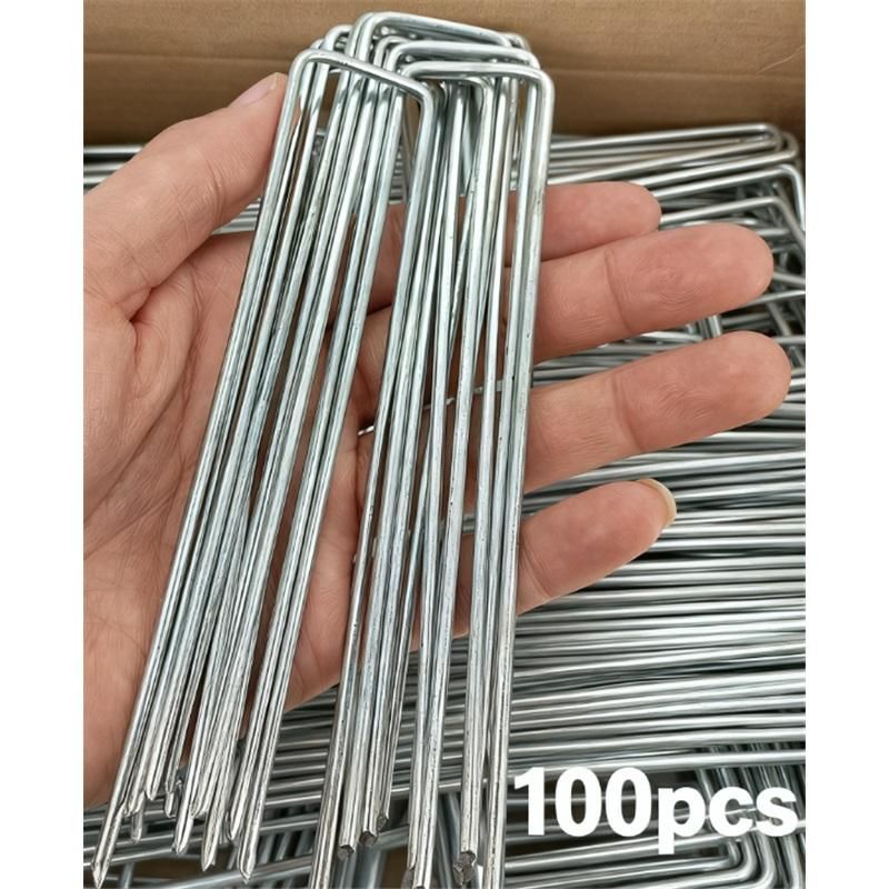 100 Pack 4*10cm  Landscape Staples  Gauge Garden Staples, Galvanized Ground Stakes  Pins, Lawn Yard Stakes for Gardening Plant Support Tent Fence Landscaping - Image 1