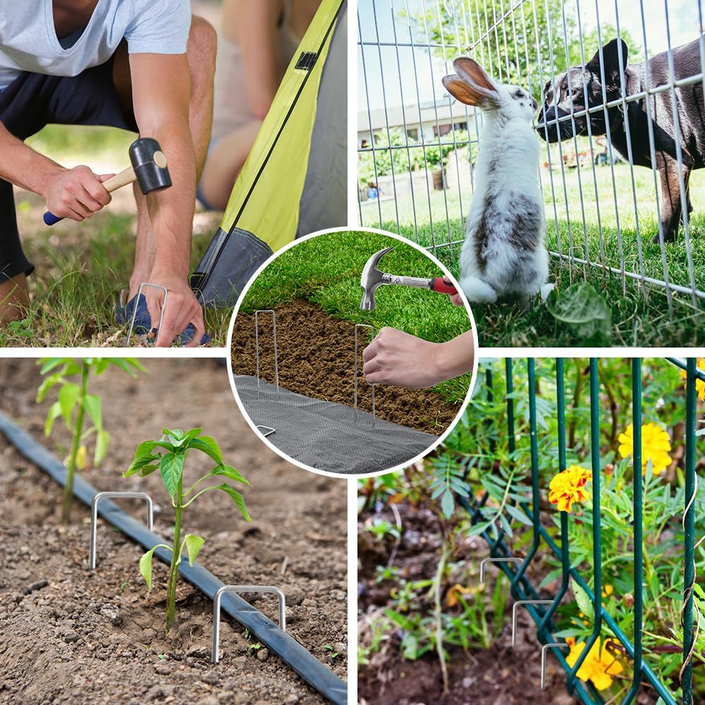 100 Pack 4*10cm  Landscape Staples  Gauge Garden Staples, Galvanized Ground Stakes  Pins, Lawn Yard Stakes for Gardening Plant Support Tent Fence Landscaping - Image 4