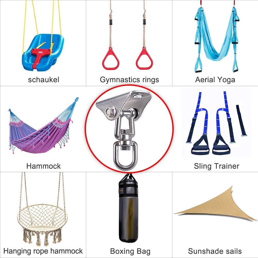 Stainless Steel Swing Hanger Heavy Duty Ceiling Swing Mount Free Swivel Swing Hook Swing Hardware Kit for Yoga Swing Hammock Chair Porch Swing Sets Heavy Punching Bag - Image 2