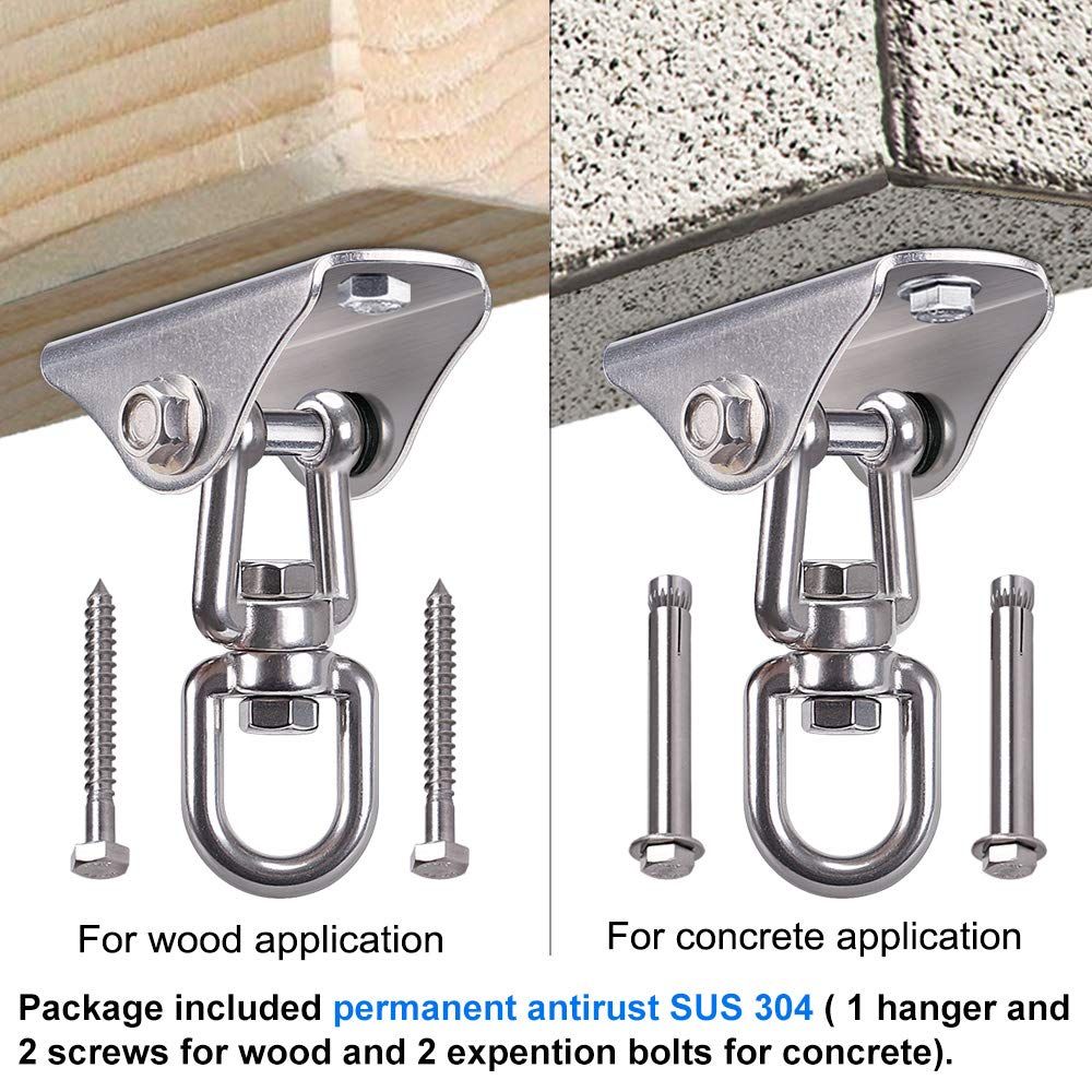 Stainless Steel Swing Hanger Heavy Duty Ceiling Swing Mount Free Swivel Swing Hook Swing Hardware Kit for Yoga Swing Hammock Chair Porch Swing Sets Heavy Punching Bag - Image 4