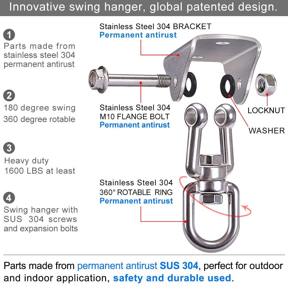 Stainless Steel Swing Hanger Heavy Duty Ceiling Swing Mount Free Swivel Swing Hook Swing Hardware Kit for Yoga Swing Hammock Chair Porch Swing Sets Heavy Punching Bag - Image 5