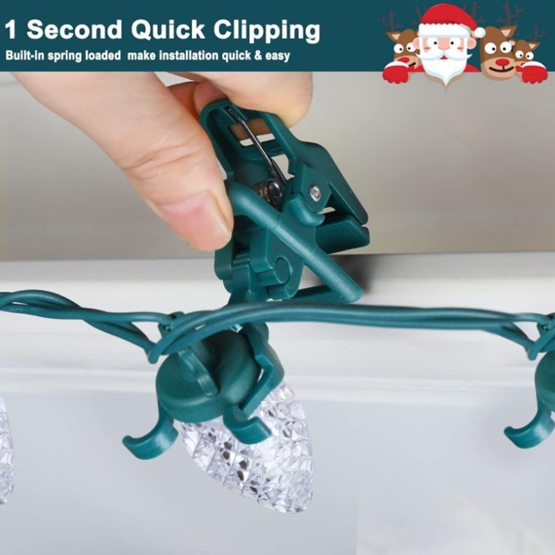 Christmas Lights Universal Spring Clips, 50 Count Quick Spring Clips for Holiday Light Decorations, Shatterproof Shingle and Gutter Clips for E12 E17, Metal Surface Roof Fence Railing Gates - Image 2