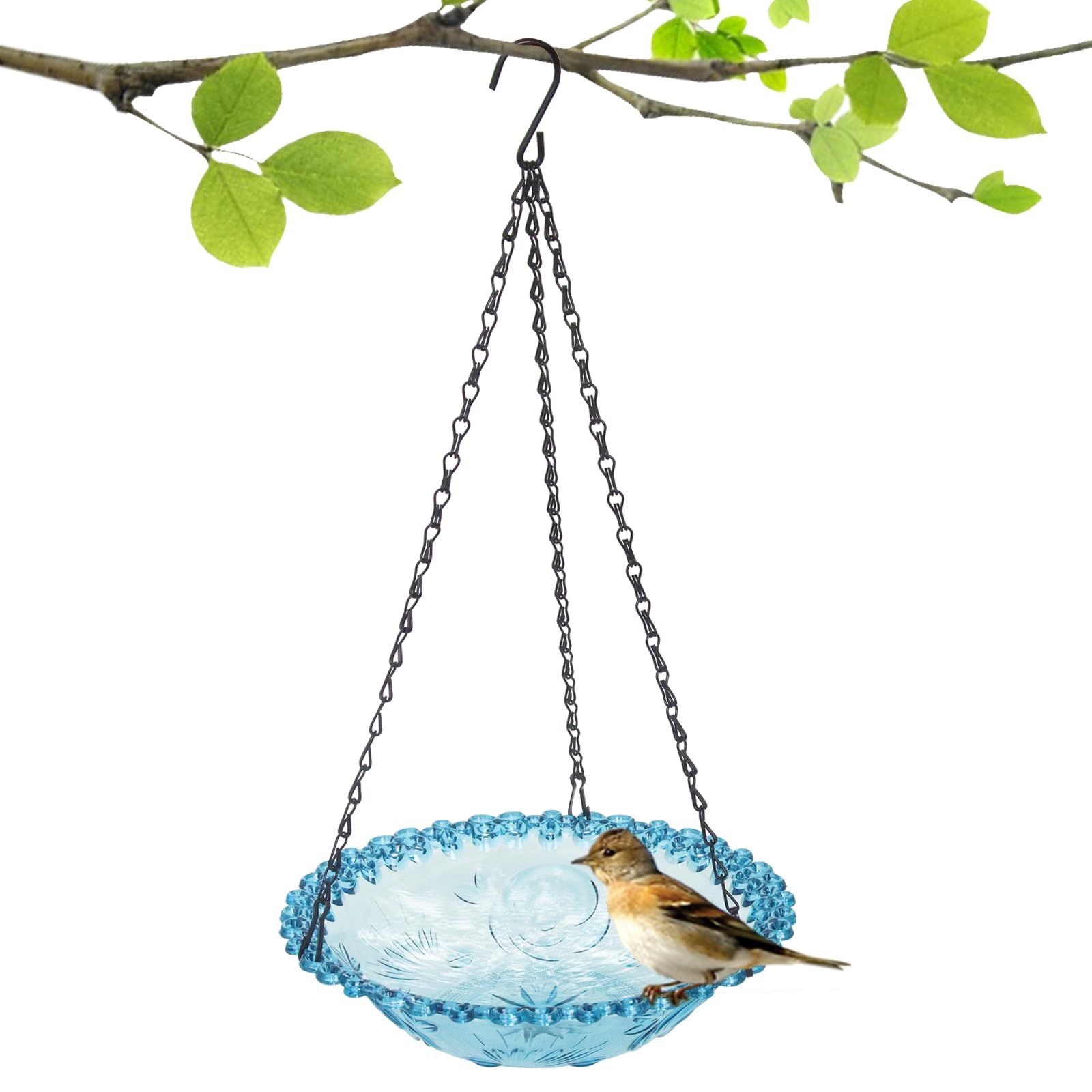 Bird Bath Hanging Seed Feeder Garden Plate Hanging Tray for Wild Backyard Attracting Birds (Blue- single layer) - Image 1