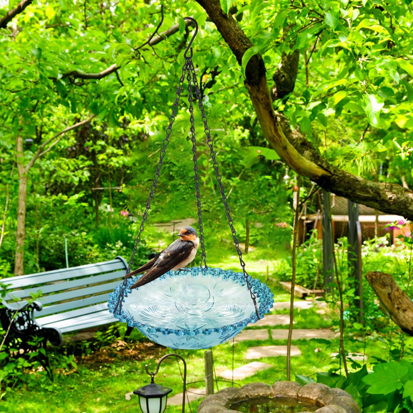 Bird Bath Hanging Seed Feeder Garden Plate Hanging Tray for Wild Backyard Attracting Birds (Blue- single layer) - Image 4
