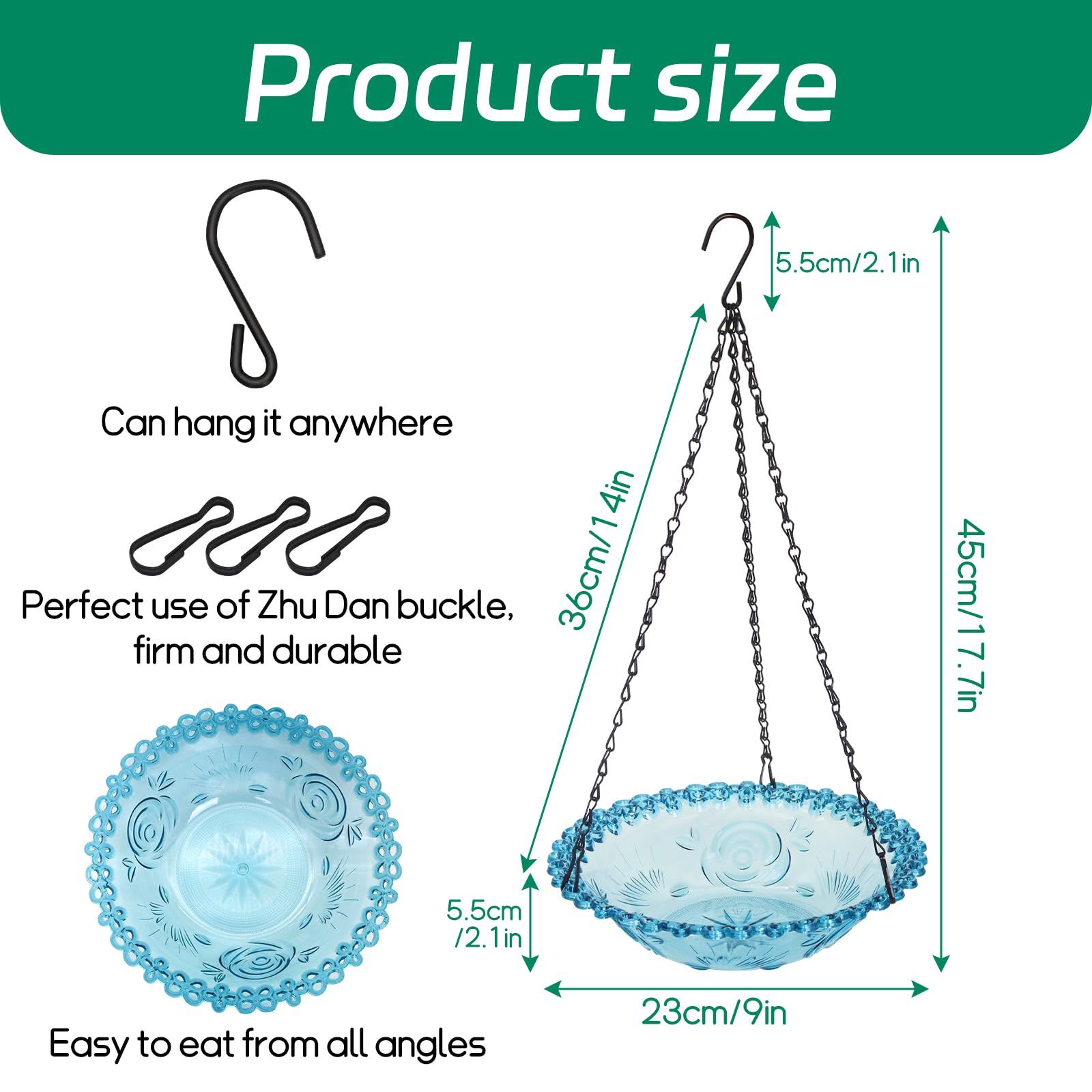 Bird Bath Hanging Seed Feeder Garden Plate Hanging Tray for Wild Backyard Attracting Birds (Blue- single layer) - Image 5