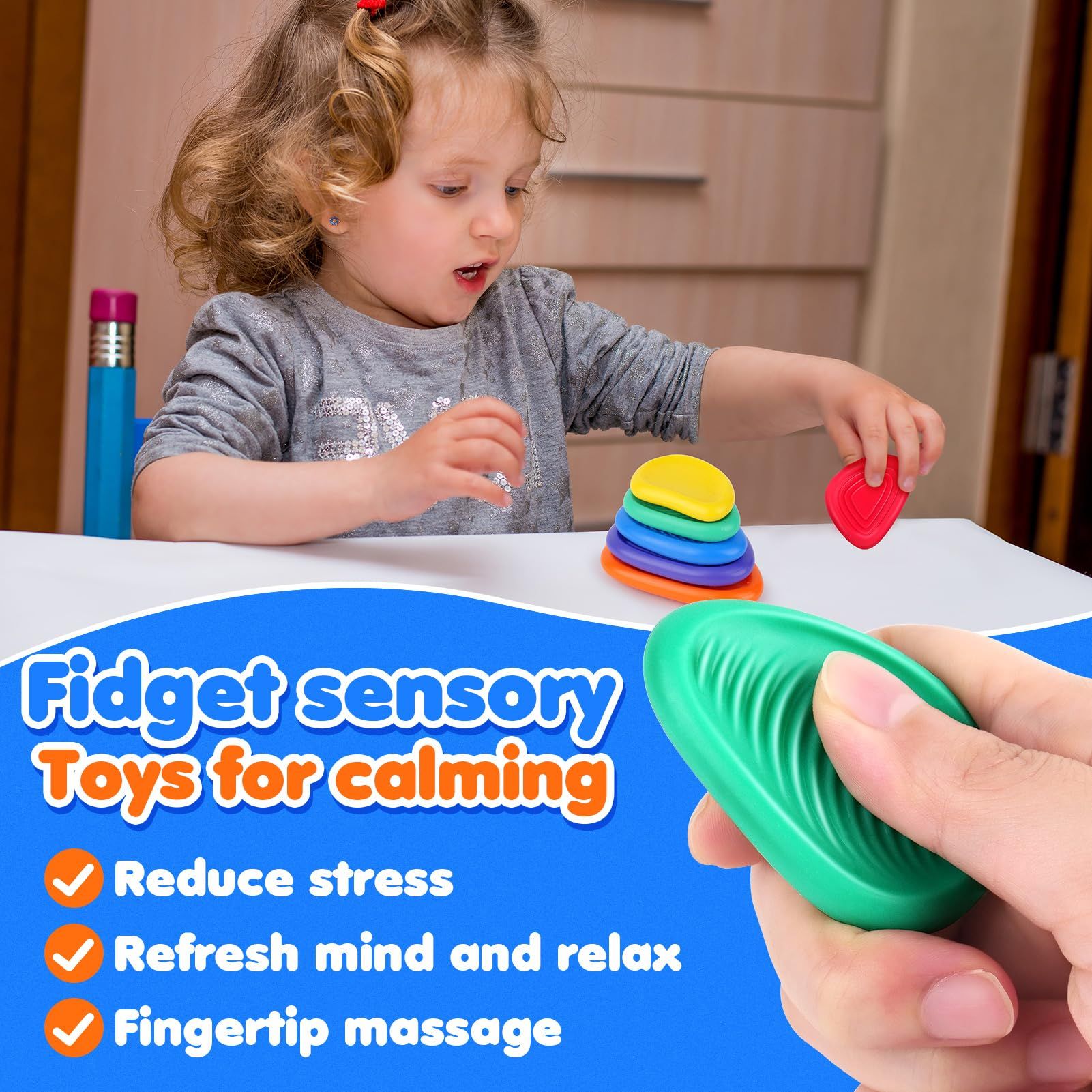 Sensory Stone for Kids: 12 Pack Textured Soft Worry Stone for Autism Kids Calming -  Stress Toys for Students Anxiety Relief - Small Prizes Toys - Image 4