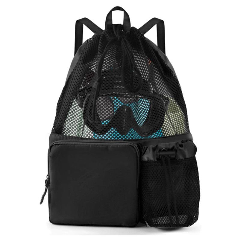 Swim Bag Beach Backpack with Wet Pocket Mesh Drawstring Bags for Swimming, Gym(Expand size 40 * 47cm,black) - Image 1