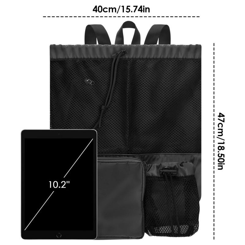 Swim Bag Beach Backpack with Wet Pocket Mesh Drawstring Bags for Swimming, Gym(Expand size 40 * 47cm,black) - Image 5