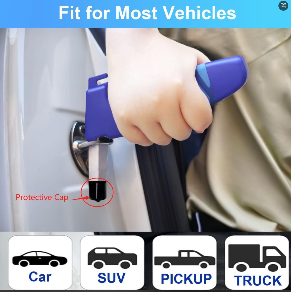 4 in 1 Car Door Handle for Elderly - Car Handle Assist with Window Breaker & Seat Belt Cutter - Portable Vehicle Support Handle   (2 Pack Blue) - Image 3