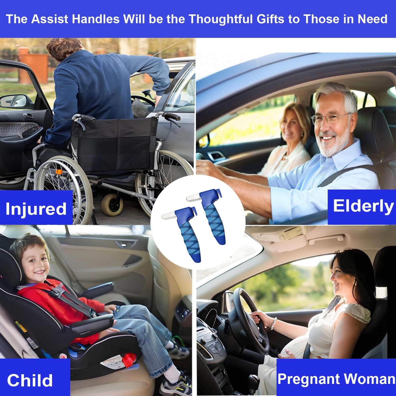 4 in 1 Car Door Handle for Elderly - Car Handle Assist with Window Breaker & Seat Belt Cutter - Portable Vehicle Support Handle   (2 Pack Blue) - Image 4
