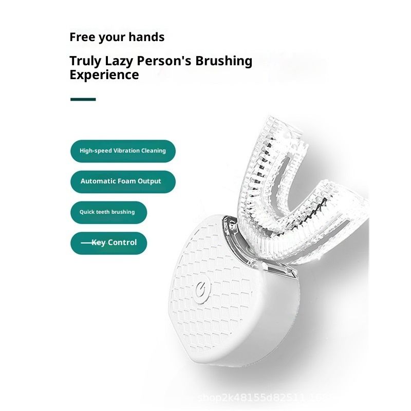 Ultrasonic U-Shaped Toothbrush for Teeth Whitening, Electric Toothbrush For Adults - 360° Mouth Cleansing, Hands Free Gums Protection - Wireless Charging & LED Light -Waterproof white+Base - Image 3