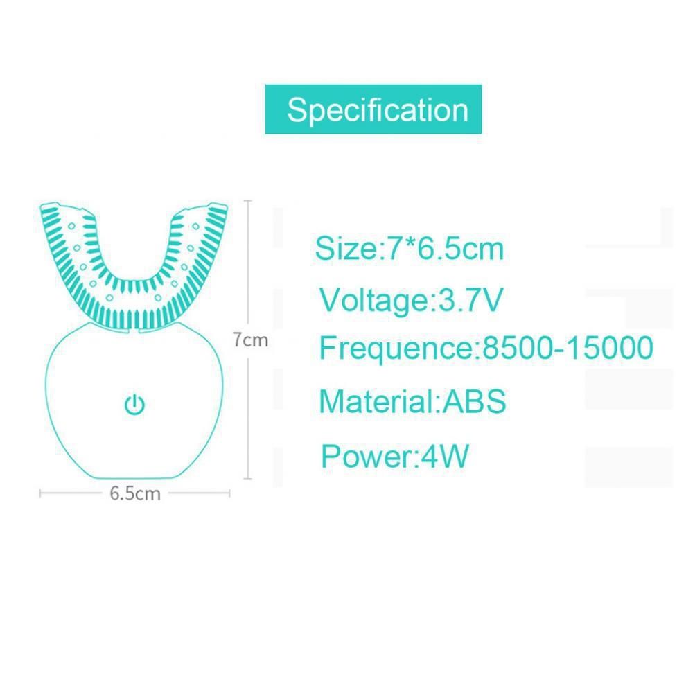 Ultrasonic U-Shaped Toothbrush for Teeth Whitening, Electric Toothbrush For Adults - 360° Mouth Cleansing, Hands Free Gums Protection - Wireless Charging & LED Light -Waterproof white+Base - Image 5